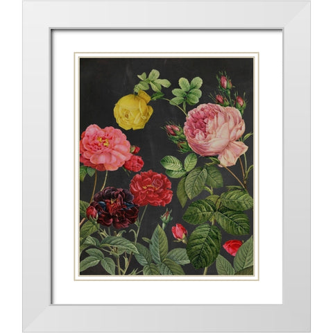 Redoutes Bouquet II White Modern Wood Framed Art Print with Double Matting by Redoute, Pierre