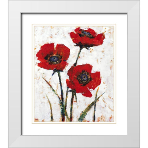 Red Poppy Fresco II White Modern Wood Framed Art Print with Double Matting by OToole, Tim