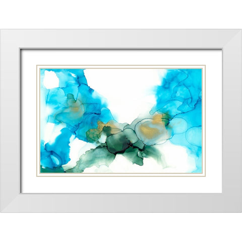 Aqua Bloom I White Modern Wood Framed Art Print with Double Matting by Goldberger, Jennifer
