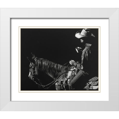 Cowboy Scratchboard I White Modern Wood Framed Art Print with Double Matting by Chapman, Julie T.
