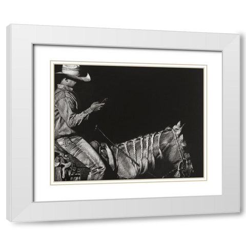 Cowboy Scratchboard II White Modern Wood Framed Art Print with Double Matting by Chapman, Julie T.