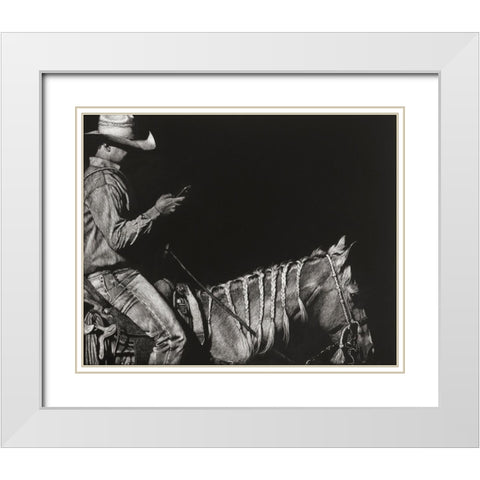 Cowboy Scratchboard II White Modern Wood Framed Art Print with Double Matting by Chapman, Julie T.