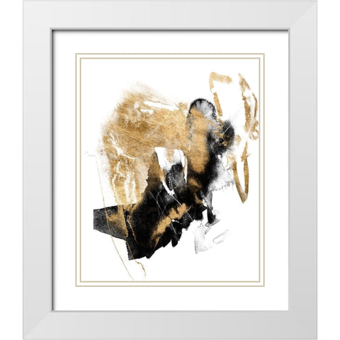 Black and Gold Splash I White Modern Wood Framed Art Print with Double Matting by Goldberger, Jennifer