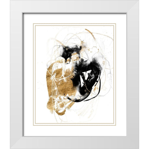 Black and Gold Splash III White Modern Wood Framed Art Print with Double Matting by Goldberger, Jennifer