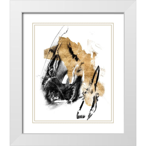 Black and Gold Splash IV White Modern Wood Framed Art Print with Double Matting by Goldberger, Jennifer