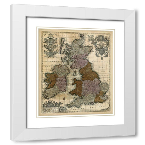 Map of England, Scotland and Ireland White Modern Wood Framed Art Print with Double Matting by Unknown