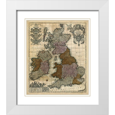 Map of England, Scotland and Ireland White Modern Wood Framed Art Print with Double Matting by Unknown