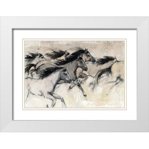 Horses in Motion I White Modern Wood Framed Art Print with Double Matting by OToole, Tim