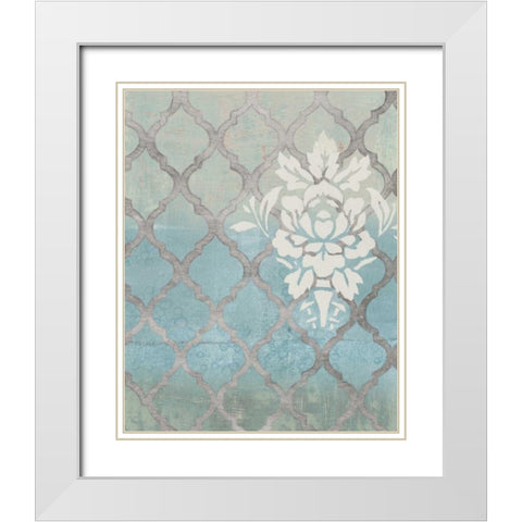 Teal and Arabesque I White Modern Wood Framed Art Print with Double Matting by Studio W