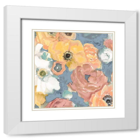 Happy Florals I White Modern Wood Framed Art Print with Double Matting by Studio W