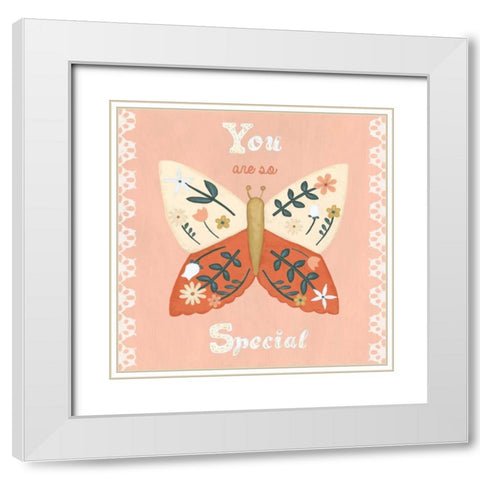 Folk Butterfly II White Modern Wood Framed Art Print with Double Matting by Vess, June Erica