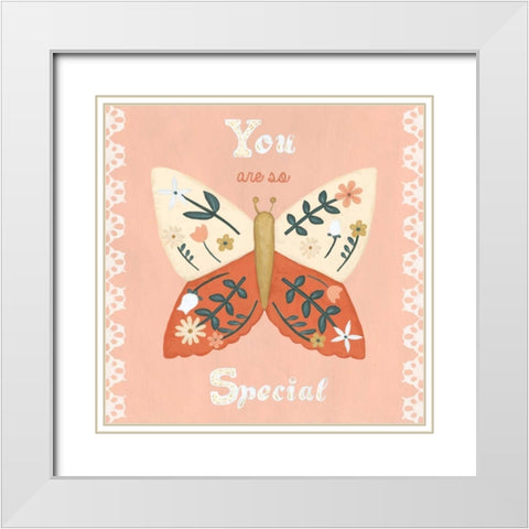 Folk Butterfly II White Modern Wood Framed Art Print with Double Matting by Vess, June Erica