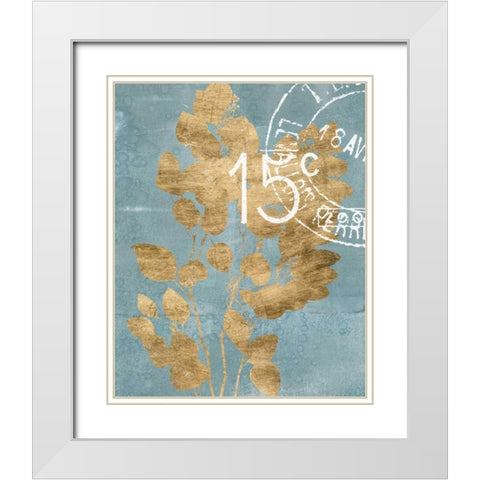 Postage Leaves I White Modern Wood Framed Art Print with Double Matting by Goldberger, Jennifer