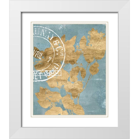 Postage Leaves II White Modern Wood Framed Art Print with Double Matting by Goldberger, Jennifer