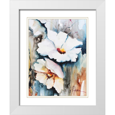 Blooms Aquas II White Modern Wood Framed Art Print with Double Matting by Leticia Herrera