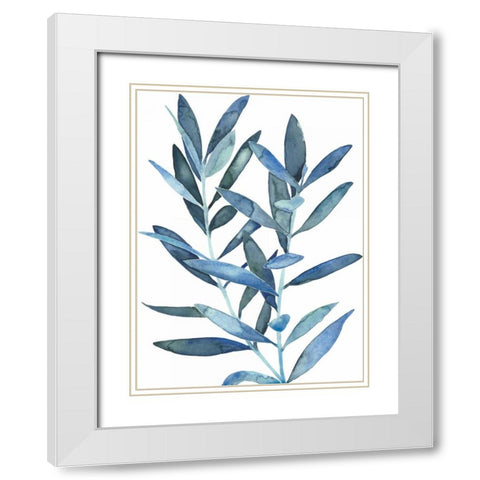 Indigo Leaves III White Modern Wood Framed Art Print with Double Matting by Meagher, Megan