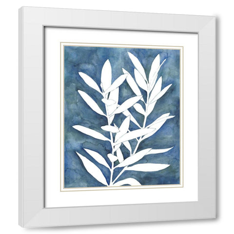 Indigo Leaves IV White Modern Wood Framed Art Print with Double Matting by Meagher, Megan