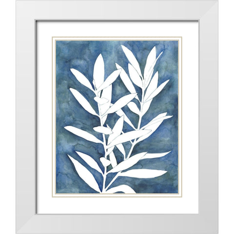 Indigo Leaves IV White Modern Wood Framed Art Print with Double Matting by Meagher, Megan