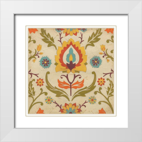 Vintage Damask III White Modern Wood Framed Art Print with Double Matting by Vess, June Erica