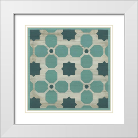 Verdigris Garden Tile I White Modern Wood Framed Art Print with Double Matting by Vess, June Erica