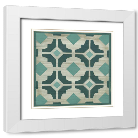 Verdigris Garden Tile III White Modern Wood Framed Art Print with Double Matting by Vess, June Erica