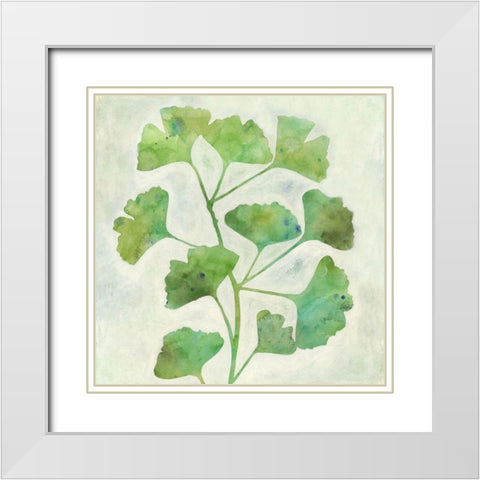 Ginkgo Green II White Modern Wood Framed Art Print with Double Matting by Meagher, Megan