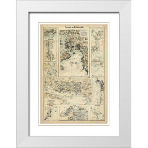 Map of the Coast of England I White Modern Wood Framed Art Print with Double Matting by Unknown