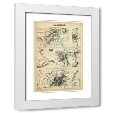 Map of the Coast of England III White Modern Wood Framed Art Print with Double Matting by Unknown