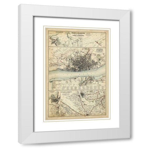 Map of the Coast of England IV White Modern Wood Framed Art Print with Double Matting by Unknown