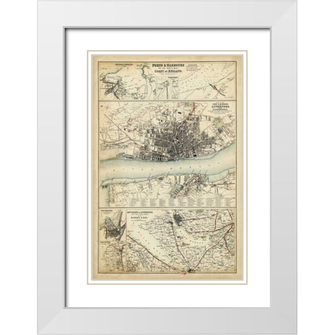 Map of the Coast of England IV White Modern Wood Framed Art Print with Double Matting by Unknown