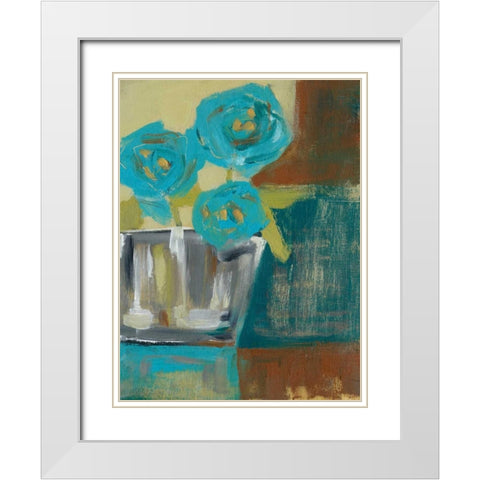 Blue Bud Vase I White Modern Wood Framed Art Print with Double Matting by Goldberger, Jennifer