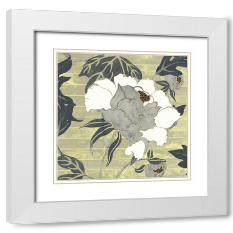 Woodgrain Peony I White Modern Wood Framed Art Print with Double Matting by Studio W