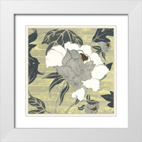 Woodgrain Peony I White Modern Wood Framed Art Print with Double Matting by Studio W