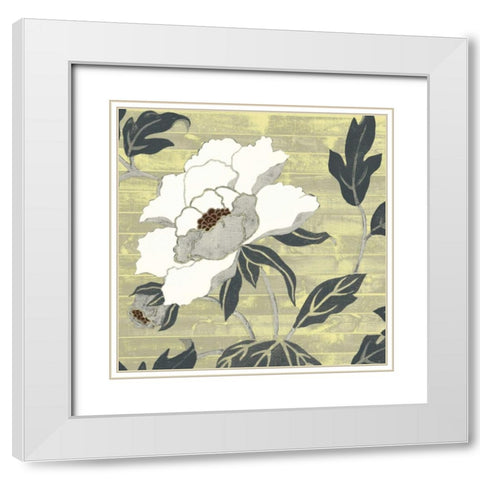 Woodgrain Peony II White Modern Wood Framed Art Print with Double Matting by Studio W