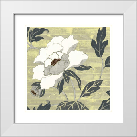 Woodgrain Peony II White Modern Wood Framed Art Print with Double Matting by Studio W