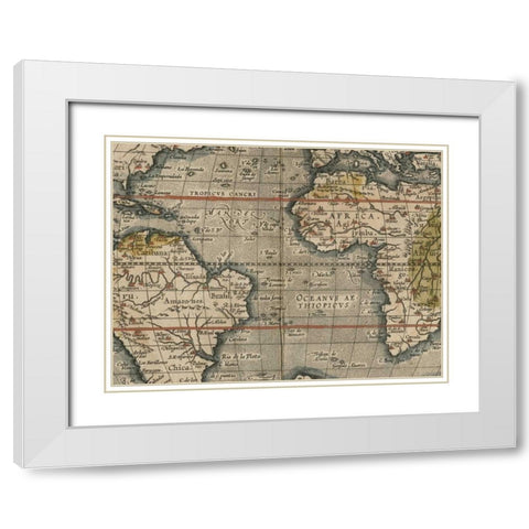 Antique World Map Grid V White Modern Wood Framed Art Print with Double Matting by Vision Studio