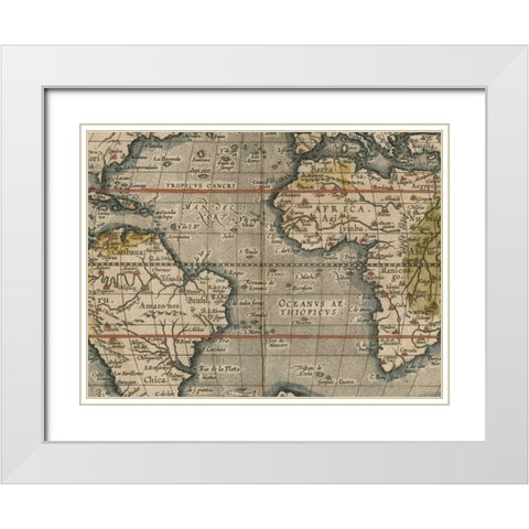 Antique World Map Grid V White Modern Wood Framed Art Print with Double Matting by Vision Studio