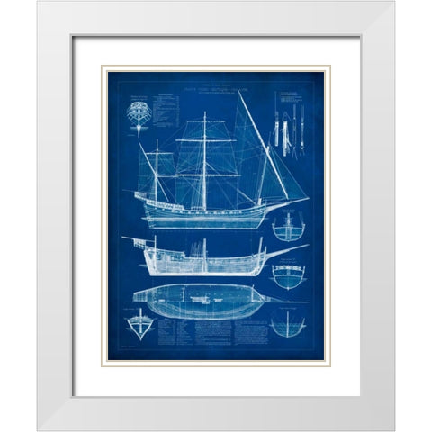 Ship Blueprint I White Modern Wood Framed Art Print with Double Matting by Studio