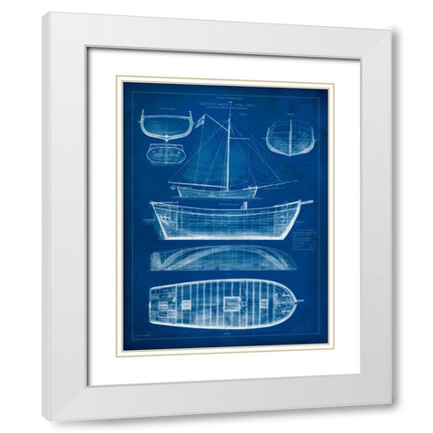 Ship Blueprint II White Modern Wood Framed Art Print with Double Matting by Studio