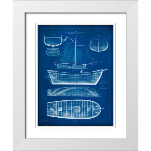 Ship Blueprint II White Modern Wood Framed Art Print with Double Matting by Studio