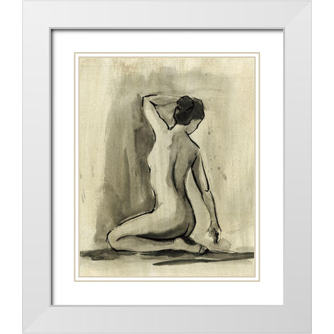 Sumi-e Figure I White Modern Wood Framed Art Print with Double Matting by Harper, Ethan