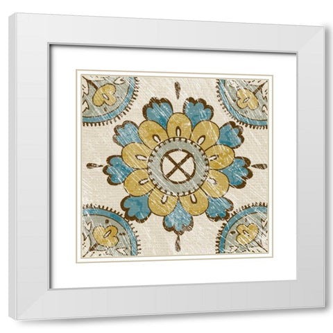 Batik Square I White Modern Wood Framed Art Print with Double Matting by Zarris, Chariklia