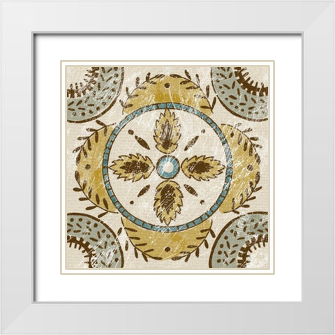 Batik Square VII White Modern Wood Framed Art Print with Double Matting by Zarris, Chariklia