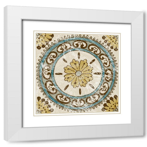 Batik Square VIII White Modern Wood Framed Art Print with Double Matting by Zarris, Chariklia