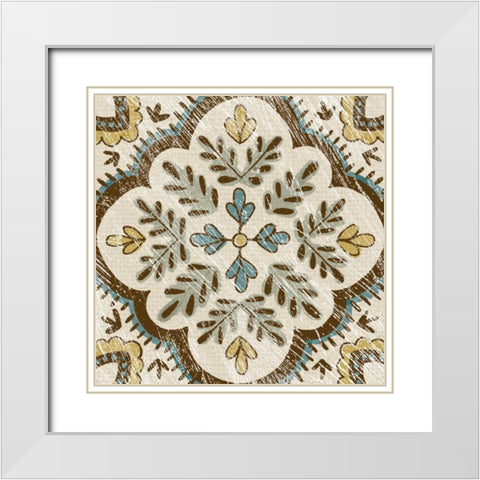 Batik Square IX White Modern Wood Framed Art Print with Double Matting by Zarris, Chariklia