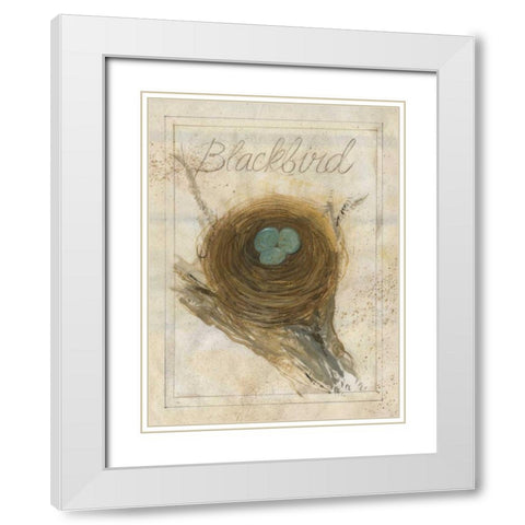 Nest - Blackbird White Modern Wood Framed Art Print with Double Matting by Della-Piana, Elissa