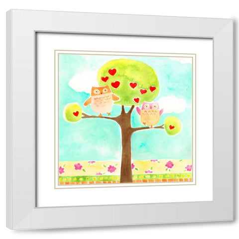 Hoots and Hearts I White Modern Wood Framed Art Print with Double Matting by Vess, June Erica