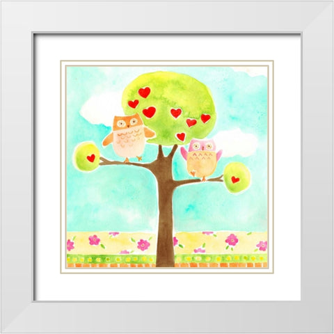 Hoots and Hearts I White Modern Wood Framed Art Print with Double Matting by Vess, June Erica
