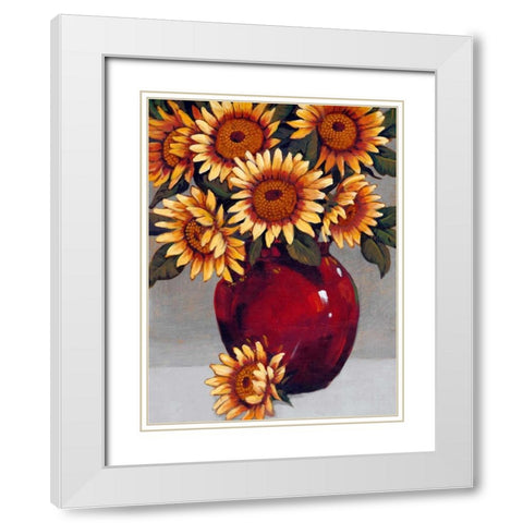 Vase of Sunflowers II White Modern Wood Framed Art Print with Double Matting by OToole, Tim