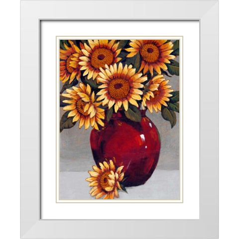 Vase of Sunflowers II White Modern Wood Framed Art Print with Double Matting by OToole, Tim